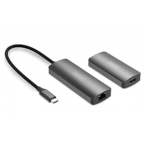 USB-C - HDMI pagarinātājs 30m pār Cat.6 4K120Hz HDCP 2.3 (komplekts)
