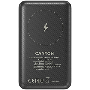 CANYON power bank PB-1001 10000 мАч PD 18W QC 3.0 Беспроводной 10W Черный