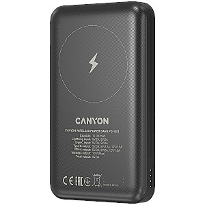 CANYON power bank PB-1001 10000 мАч PD 18W QC 3.0 Беспроводной 10W Черный