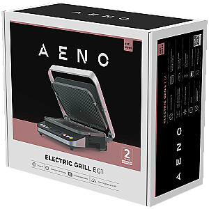 AENO ''Electric Grill EG1: 2000W, 3 heating modes - Upper Grill, Lower Grill, Both Grills  Defrost, Max opening angle -180°, Temperature regulation, Timer, Removable double-sided plates, Plate size 320*220mm''
