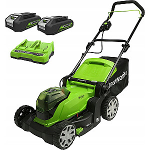 Газонокосилка Greenworks 2x24V аккумуляторная 41 см G24X2LM41K2x комплект с двойным зарядным устройством + 2 аккумулятора 2Ah