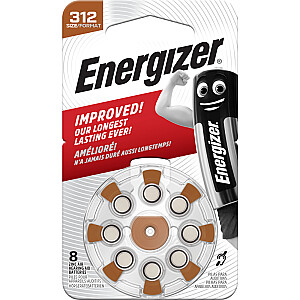 Cinka gaisa baterija AC312E (V312, HA312, PR41, 7002ZD) dzirdes aparātam 1,45 V Energizer 8 gab. blistera kārba