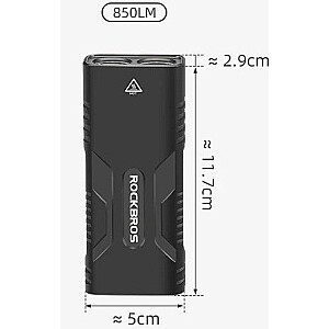 Rockbros velosipēda lampa ar power bank funkciju + USB-C uz USB-A kabeli, 850 lm, melna
