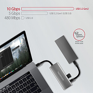 HMC-5G21 Многопортовый USB хаб 5в1, 10Гбит/с, 2x USB-A + 2x USB-C + HDMI 4K/30Hz, PD 60W, 13см USB-C кабель