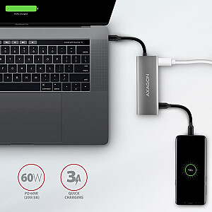 HMC-5G21 Многопортовый USB хаб 5в1, 10Гбит/с, 2x USB-A + 2x USB-C + HDMI 4K/30Hz, PD 60W, 13см USB-C кабель