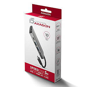 HMC-5G21 Многопортовый USB хаб 5в1, 10Гбит/с, 2x USB-A + 2x USB-C + HDMI 4K/30Hz, PD 60W, 13см USB-C кабель