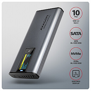 EEM2-SD2 Ārējā alumīnija korpuss bez skrūvēm USB-A/C 3.2 Gen2 M.2 NVMe/SATA LCD displejs