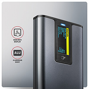 EEM2-SD2 Ārējā alumīnija korpuss bez skrūvēm USB-A/C 3.2 Gen2 M.2 NVMe/SATA LCD displejs