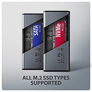 EEM2-SD2 Ārējā alumīnija korpuss bez skrūvēm USB-A/C 3.2 Gen2 M.2 NVMe/SATA LCD displejs