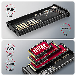 EEM2-SD2 Ārējā alumīnija korpuss bez skrūvēm USB-A/C 3.2 Gen2 M.2 NVMe/SATA LCD displejs