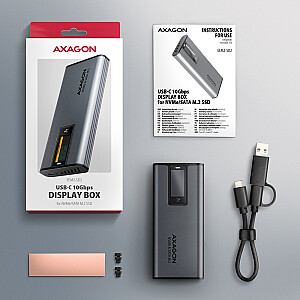 EEM2-SD2 Ārējā alumīnija korpuss bez skrūvēm USB-A/C 3.2 Gen2 M.2 NVMe/SATA LCD displejs
