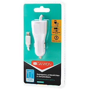 CANYON car charger C-033 2.4A/USB-A built-in Lightning White