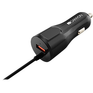 CANYON car charger C-033 2.4A/USB-A built-in Lightning Black