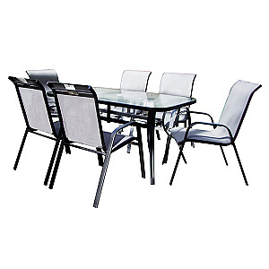 Mēbeļu komplekts Mēbeļu komplekts Galds 150x90x72cm, krēsls 55x72x94cm Tumši pelēks, galds ar stikla virsmu WR2096