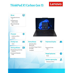 Ультрабук Thinkpad X1 Carbon G13 21NS004UPB W11Pro Ultra 7 258V/32GB/1TB/INT/14.0 2.8K/Чёрный/3 года Премиум Поддержка + CO2 Компенсация