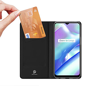 Ādas Pro Gadījums Realme C33 Flip Kartes Maks Stends Melns