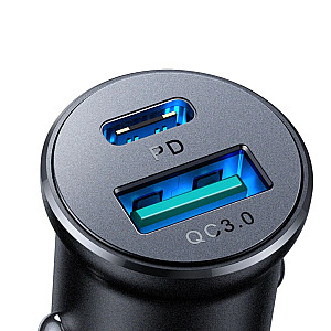 JR-CCN05 30W USB-A USB-C mini auto lādētājs - melns