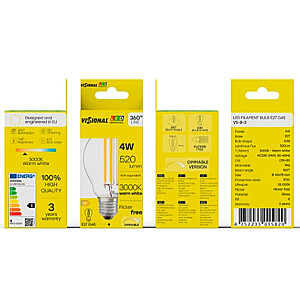 LED E27 G45, 4W, 520lm, 3000K, dimmējams