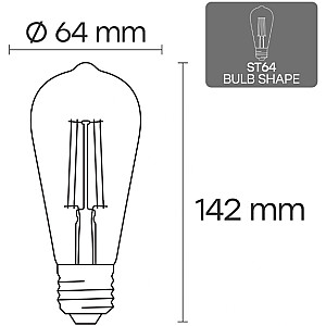 LED E27 ST64, 12W, 1380lm, 3000K, dzintara
