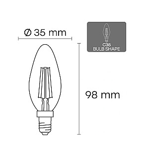LED E14 C35, 6.5W, 950lm, 3000K
