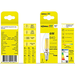 LED E14 C35, 6W, 840lm, 3000K