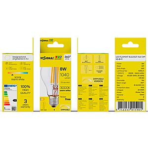 LED E27 A60, 8W, 1040lm, 3000K, dimmējams