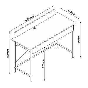 Galda FERDIE 120x48xH88cm, pelnu/balts