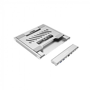 Canyon Laptop stands with hub, TYPE C F to HDMI2.0+2USB3.0+USBC3.0+RJ45+PD, TYEP C TO C cable 1m white with Emarker: HUSB332A, Material: Aluminum case+ABS+PS, Size: 245x240x27.2+/-0.3mm, Weight:1304g
