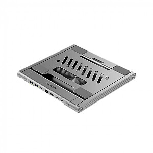Canyon Laptop stands with hub, TYPE C F to HDMI2.0+2USB3.0+USBC3.0+RJ45+PD, TYEP C TO C cable 1m white with Emarker: HUSB332A, Material: Aluminum case+ABS+PS, Size: 245x240x27.2+/-0.3mm, Weight:1304g