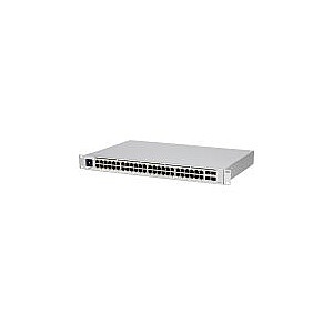 Ubiquiti USW-48-PoE, Layer 2 PoE switch, 32 x GbE PoE+, 16 x GbE ports, 4 x 1G SFP ports, 195W total PoE Power, Fanless, silent cooling, ESD/EMP protection, 1.3" touchscreen LCM display, Rackmount (Kit included)