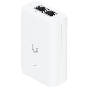 Ubiquiti U-POE+ adapter 30W, toidab UniFi PoE+ seadmeid, vähendab sõltuvust PoE lüliti toiteallikast, sisaldab RJ45 andmesisendit, AC kaablit maapinnaga ja PoE+ väljundit