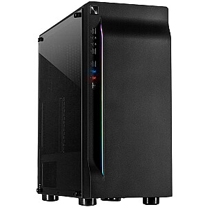 Chassis INTER-TECH A-3411 Creek Gaming Tower, ATX, 1xUSB3.0, 2xUSB2.0, PSU valikuline, Aken külgpaneel, LED valgus ees, integreeritud RGB LED, Must