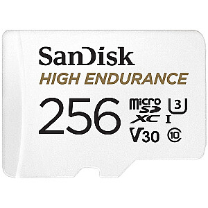 SanDisk High Endurance microSDXC 256GB + SD Adapter - for dash cams & home monitoring, up to 20,000 Hours, Full HD / 4K videos, up to 100/40 MB/s Read/Write speeds, C10, U3, V30