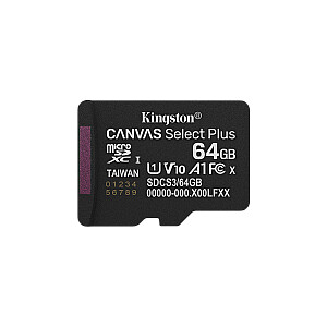 Kingston 64GB microSDXC Canvas Select Plus Gen3 100R A1 Single Pack w/o ADP
