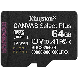 Kingston 64GB microSDXC Canvas Select Plus Gen3 100R A1 Single Pack w/o ADP