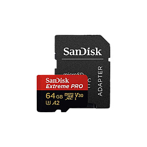SanDisk Extreme PRO microSDXC 64GB + SD Adapter + 2 years RescuePRO Deluxe up to 200MB/s & 90MB/s Read/Write speeds A2 C10 V30 UHS-I U3
