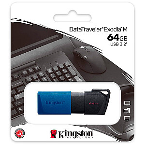 Kingston 64GB USB3.2 Gen 1 DataTraveler Exodia M (Must + Sinine)