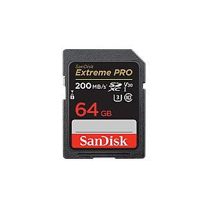 SanDisk Extreme PRO 64GB SDXC Memory Card + 2 years RescuePRO Deluxe up to 200MB/s & 90MB/s Read/Write speeds, UHS-I, Class 10, U3, V30