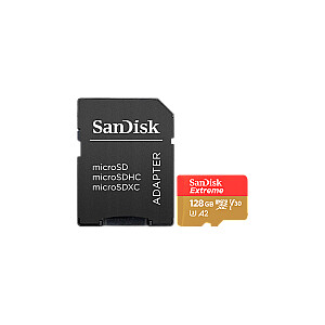 SanDisk Extreme microSDXC 128GB + SD Adapter + 1 year RescuePRO Deluxe up to 190MB/s & 90MB/s Read/Write speeds A2 C10 V30 UHS-I U3