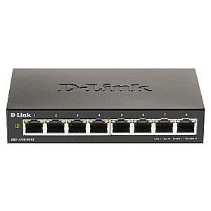 Коммутатор D-Link Smart Gigabit Ethernet DGS-110-08V2 Управляемый, настольный, тип источника питания Внешний, порты Ethernet LAN (RJ-45) 8