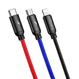 Baseus 3in1 kabelis USB-C / Lightning / Micro 3,5A 0,3m melns