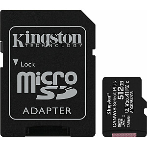 Карта Kingston Canvas Select Plus MicroSDXC 512 ГБ, класс 10 UHS-I / U1 A1 V30 (SDCS2 / 512 ГБ)