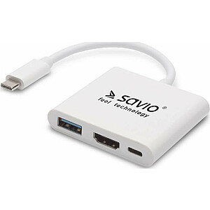 Stacija/replicators Savio AK-48, C tips USB — HDMI, USB 3.0, adapteris USB C PD