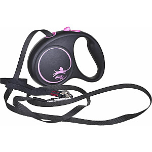 Поводок Flexi Retractable Black Design S, лента 5 м, цвет розовый