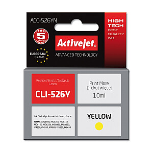Activejet ACC_526YN tinte Canon printerim; Canon CLI-526Y nomaiņa; Augstākā; 10 ml; dzeltens