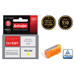Activejet ACC_526YN tinte Canon printerim; Canon CLI-526Y nomaiņa; Augstākā; 10 ml; dzeltens