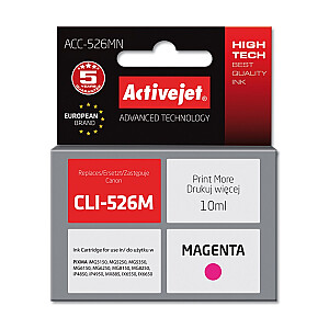 Чернила Activejet ACC-526MN для принтера Canon; Замена Canon CLI-526M; Верховный; 10 мл; пурпурный
