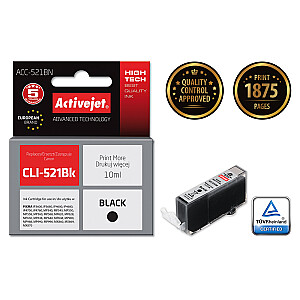 Activejet ACC-521BN tinte Canon printerim; Canon CLI-521Bk nomaiņa; Augstākā; 10 ml; melns