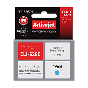 Activejet ACC-526CN tinte Canon printerim; Canon CLI-526C nomaiņa; Augstākā; 10 ml; zils