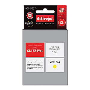 Activejet ACC-551YN tinte Canon printerim; Canon CLI-551Y nomaiņa; Augstākā; 15 ml; dzeltens